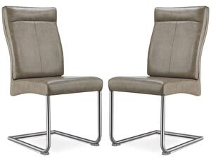 Humble Brown PU Leather Dining Chairs With Steel Legs In Pair