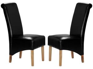 Kutztown Black Leather Dining Chairs With Oak Legs In Pair