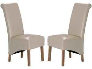 Kutztown Cream Leather Dining Chairs With Oak Legs In Pair