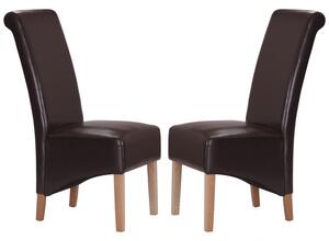 Kutztown Brown Leather Dining Chairs With Oak Legs In Pair