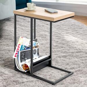 Eufaula Wooden Rectangular End Table With Black Metal Frame In Oak