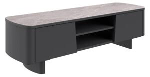 Castle Light Grey Ceramic Top TV Stand With Grey Wooden Base