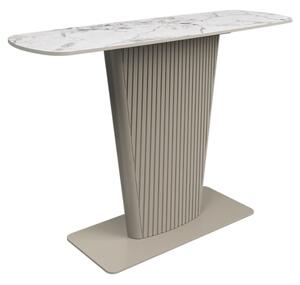 Castle Ceramic Console Table With Beige Wooden Base In White