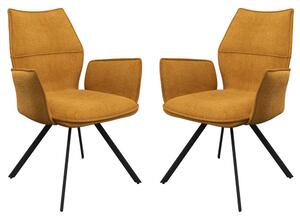 Comstock Mustard Fabric Dining Armchairs In Pair