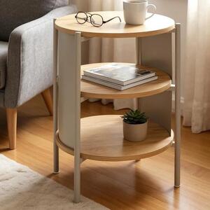 Magnolia Wooden End Table With 2 Shelves In Oak Grey