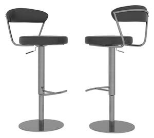 Gilroy Grey Faux Leather Bar Chairs With Steel Base In Pair
