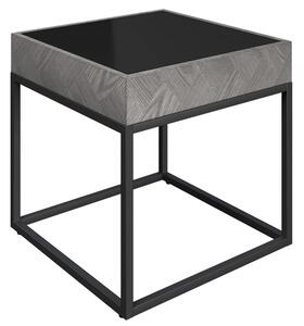Edison Black Glass Side Table With Grey Metal Frame