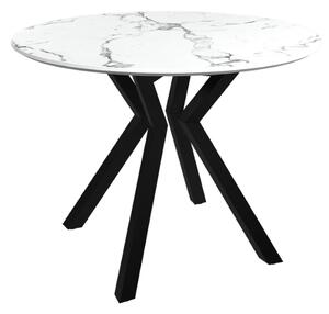 Loreto Wooden Round Dining Table In White Marble Effect