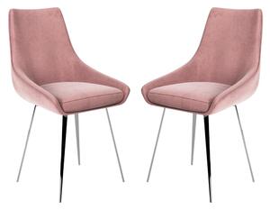 Levant Pink Velvet Dining Chairs In Pair