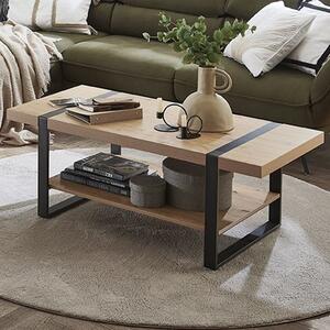 Senatobia Wooden Coffee Table With Black Frame In Oak