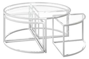 Omaha Clear Glass Nesting Coffee Tables With Stainless Steel Frame
