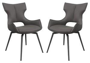Rafael Grey Leather Dining Chairs In Pair