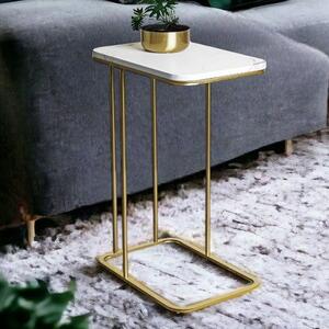 Allerton Wooden Rectangular End Table In White Marble Effect