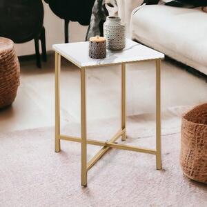 Allerton Small Wooden Square End Table In White Marble Effect