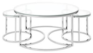 Oromo Clear Glass Nesting Coffee Tables With Stainless Steel Frame
