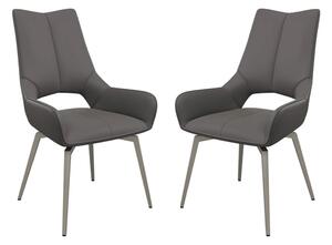 Spindale Grey Faux Leather Dining Chairs In Pair