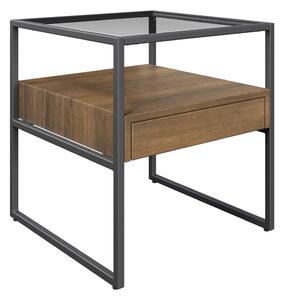 Tucson Clear Glass Side Table With 1 Wooden Drawer