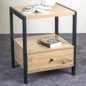 Blackfoot Wooden End Table With 1 Drawer In Oak And Black