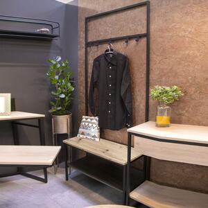Bartow Wooden Coat Stand With Black Metal Frame In Oak