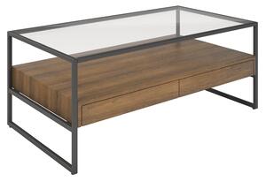 Tucson Clear Glass Coffee Table With 2 Wooden Drawers