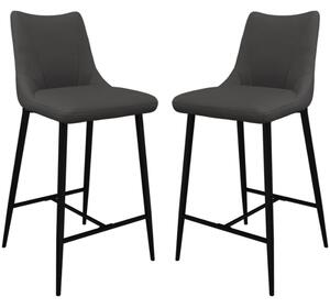 Zaria Dark Grey Faux Leather Bar Chairs In Pair