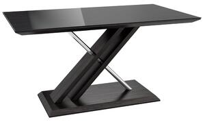 Xenia Black Glass Dining Table In Grey Walnut