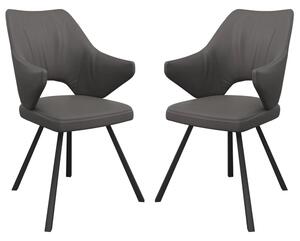 Zebulon Grey Leather Dining Chairs In Pair