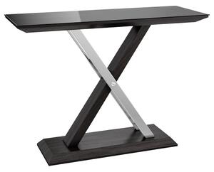 Xenia Black Glass Console Table In Grey Walnut