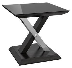 Xenia Black Glass Side Table In Grey Walnut