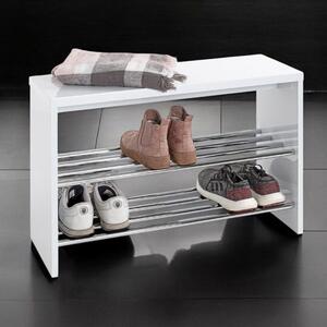 Leandro Wooden Shoe Rack Bench With 2 Shelves In White