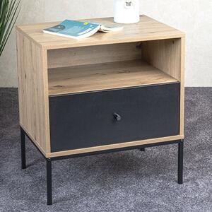 Pittsburg Wooden End Table With 1 Drawer In Oak And Black