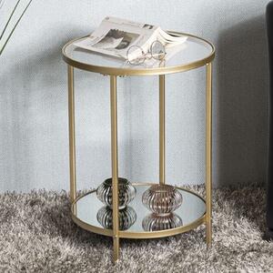 Parowan Small Mirrored Round End Table With Gold Steel Frame