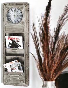 Learo Metal Wall Clock With Magazine Rack In Anthracite