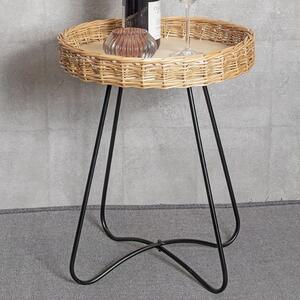 Valrico Rattan Round End Table With Black Legs In Natural