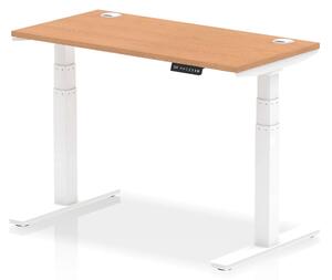 Troy 120cm Wooden Adjustable Laptop Desk With White Legs In Oak