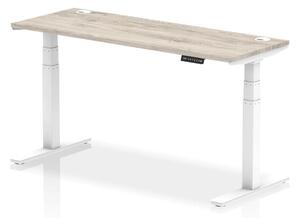 Troy 160cm Wooden Adjustable Laptop Desk White Legs In Grey Oak