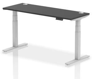 Troy 160cm Wooden Adjustable Laptop Desk With Silver Legs In Black