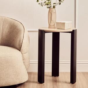 Paramus Cream Marble Top Side Table With Wooden Legs