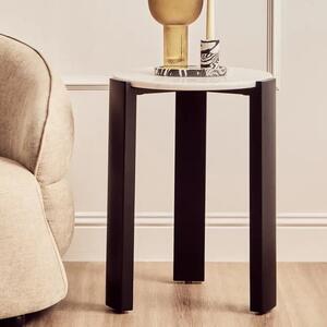 Paramus White Marble Top Side Table With Wooden Legs