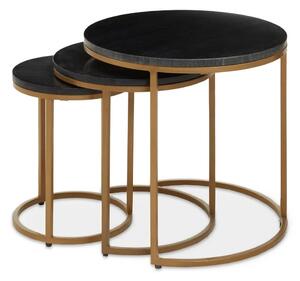Valrico Black Marble Top Round Nest Of 3 Tables With Gold Frame