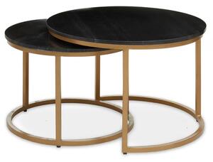 Valrico Black Marble Top Round Nest Of 2 Tables With Gold Frame