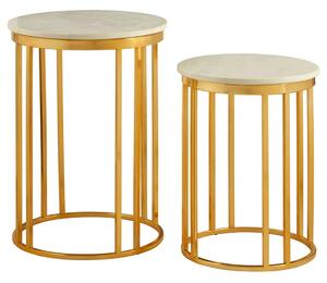 Telluride White Marble Top Nesting Side Tables With Gold Base