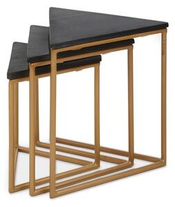 Valrico Black Marble Top Triangulal Nest Of 3 Tables With Gold Frame