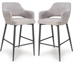 Tipton Pewter Fabric Bar Chairs In Pair