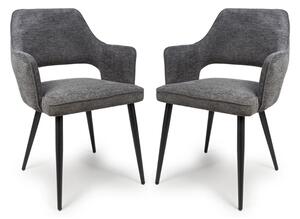 Tipton Dark Grey Fabric Dining Chairs In Pair