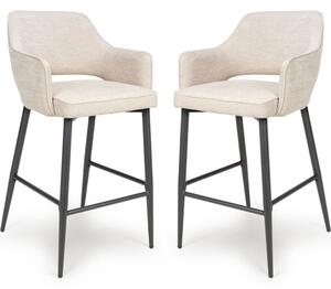 Tipton Natural Fabric Bar Chairs In Pair
