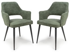 Tipton Green Fabric Dining Chairs In Pair