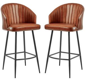 Bakewell Bruciato Tan Genuine Leather Bar Stools In Pair