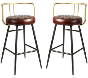 Avondale Red Leather Bar Stools With Metal Legs In Pair