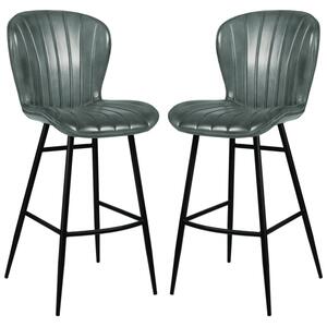 Laramie Steel Grey Genuine Leather Bar Stools In Pair